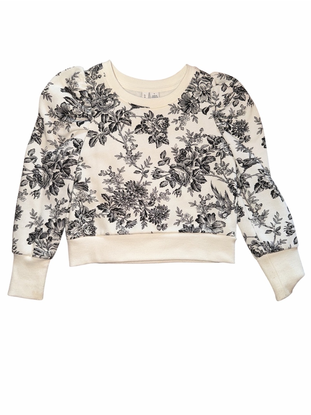 Janie and Jack Cream Sweatshirt with Black Floral Print